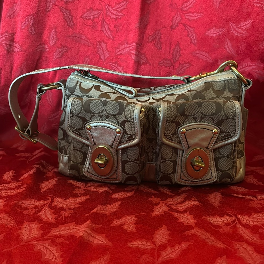 Coach Monogrammed Fabric Shoulder Bag Purse